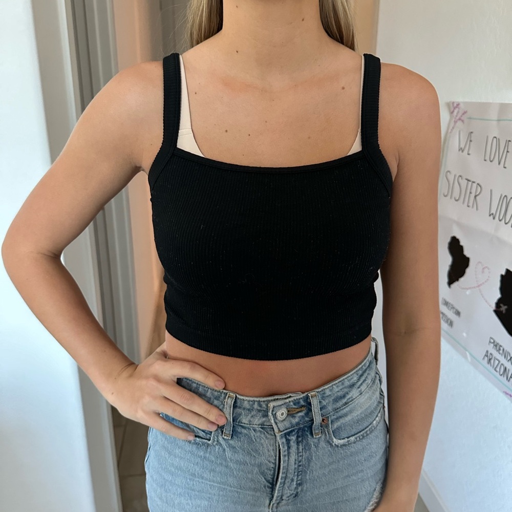 Colsie Black Ribbed Crop Top